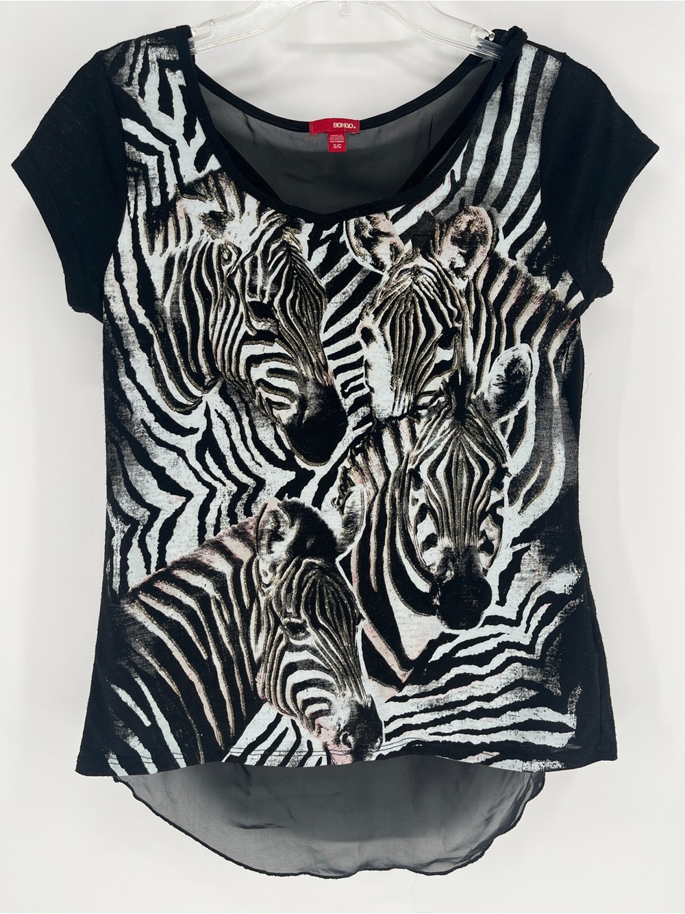 Bongo Zebra Graphic High Low Mesh Split Back Top S